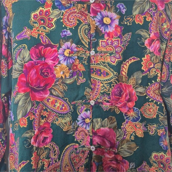 Victoria's Secret Floral Silk Pajama Top Vintage 90s Gold Label Floral Size L - Picture 4 of 5